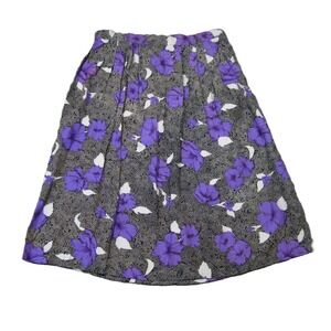 Vtg 80s 90s Pleated Midi Skirt 20 Black Purple Floral Dot Cottage Whimsigoth USA